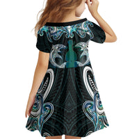 New Zealand Kotiate Weapon Kid Short Sleeve Dress Aotearoa Mango Paua Shell Maori Pattern