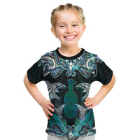 New Zealand Kotiate Weapon Kid T Shirt Aotearoa Mango Paua Shell Maori Pattern