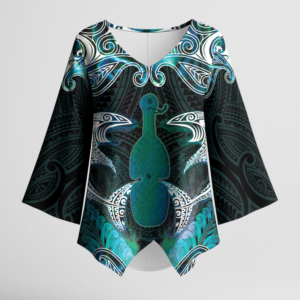 New Zealand Kotiate Weapon Kimono Sleeve Blouse Aotearoa Mango Paua Shell Maori Pattern
