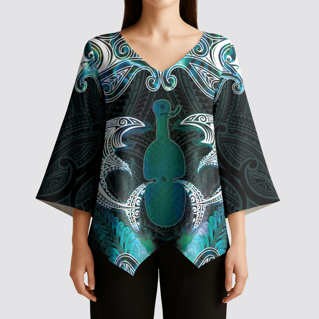 New Zealand Kotiate Weapon Kimono Sleeve Blouse Aotearoa Mango Paua Shell Maori Pattern
