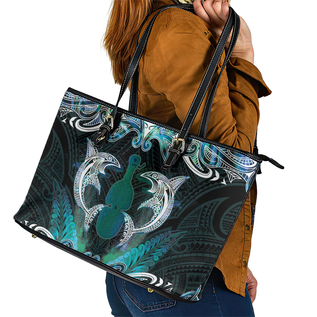 New Zealand Kotiate Weapon Leather Tote Bag Aotearoa Mango Paua Shell Maori Pattern