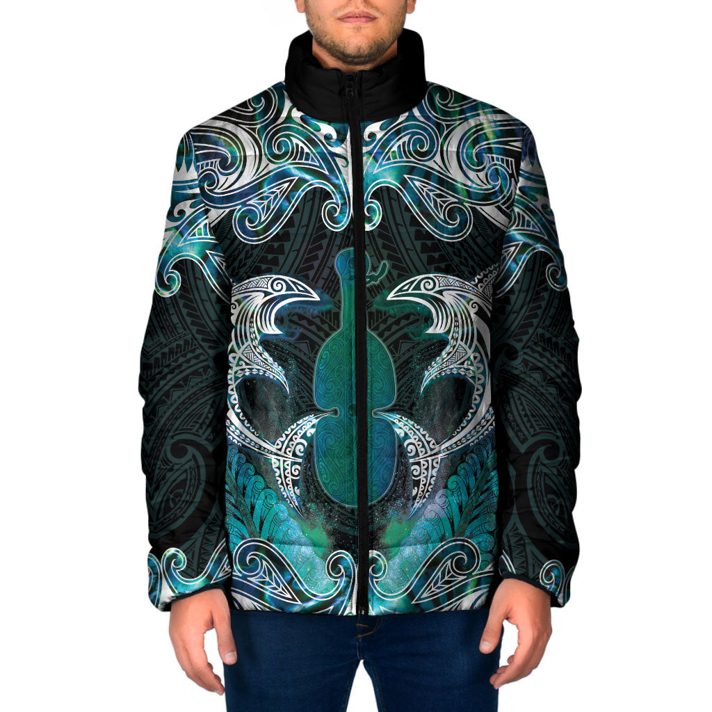 New Zealand Kotiate Weapon Padded Jacket Aotearoa Mango Paua Shell Maori Pattern