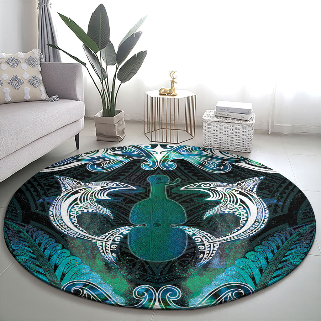 New Zealand Kotiate Weapon Round Carpet Aotearoa Mango Paua Shell Maori Pattern
