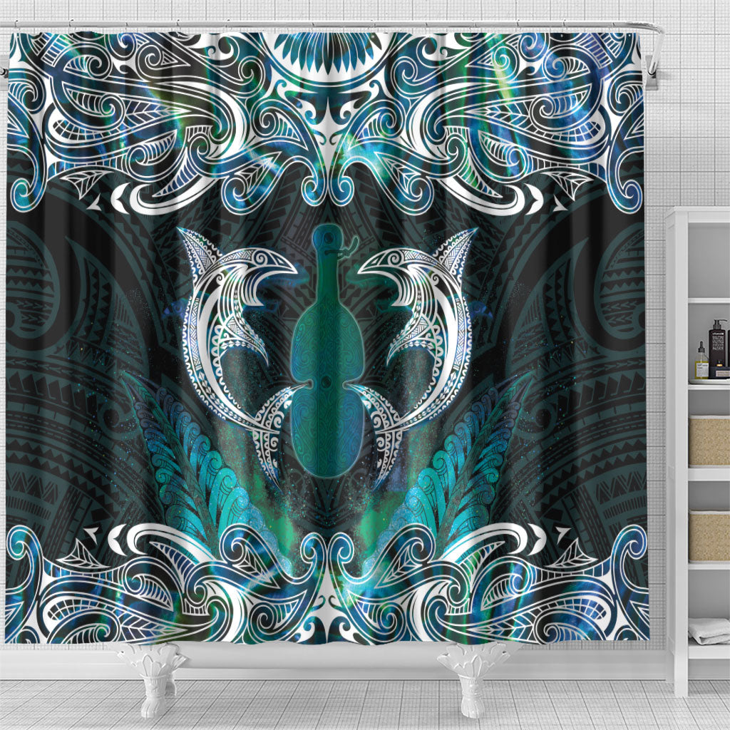 New Zealand Kotiate Weapon Shower Curtain Aotearoa Mango Paua Shell Maori Pattern