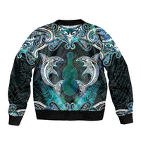 New Zealand Kotiate Weapon Sleeve Zip Bomber Jacket Aotearoa Mango Paua Shell Maori Pattern