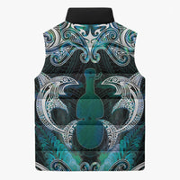 New Zealand Kotiate Weapon Sleeveless Puffer Jacket Aotearoa Mango Paua Shell Maori Pattern