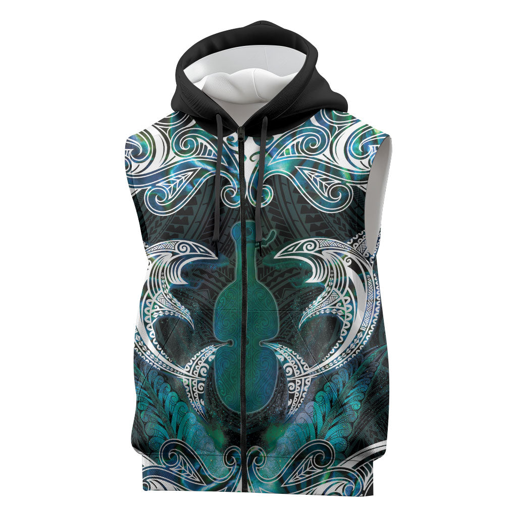 New Zealand Kotiate Weapon Sleeveless Zip Hoodie Aotearoa Mango Paua Shell Maori Pattern