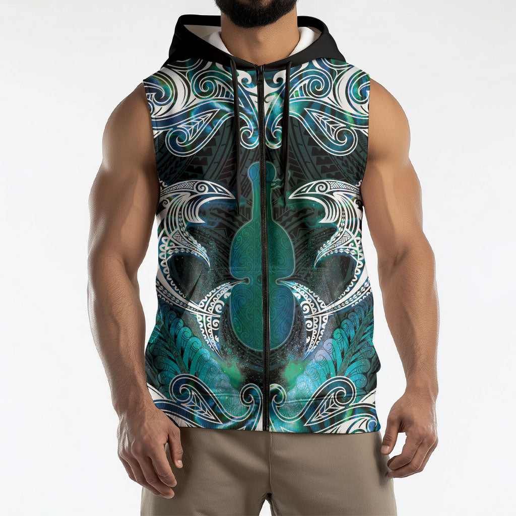 New Zealand Kotiate Weapon Sleeveless Zip Hoodie Aotearoa Mango Paua Shell Maori Pattern
