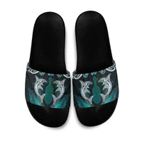 New Zealand Kotiate Weapon Slide Sandals Aotearoa Mango Paua Shell Maori Pattern