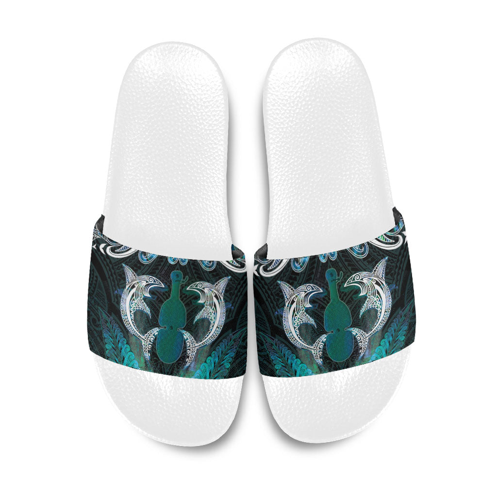 New Zealand Kotiate Weapon Slide Sandals Aotearoa Mango Paua Shell Maori Pattern