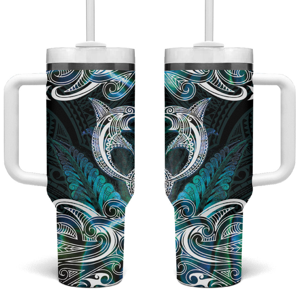 New Zealand Kotiate Weapon Tumbler With Handle Aotearoa Mango Paua Shell Maori Pattern