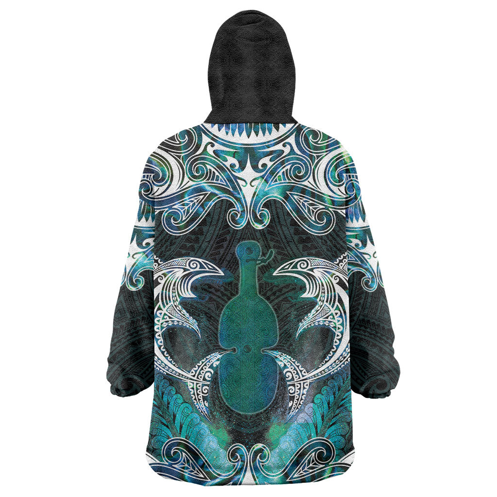 New Zealand Kotiate Weapon Wearable Blanket Hoodie Aotearoa Mango Paua Shell Maori Pattern