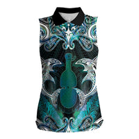 New Zealand Kotiate Weapon Women Sleeveless Polo Shirt Aotearoa Mango Paua Shell Maori Pattern