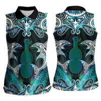 New Zealand Kotiate Weapon Women Sleeveless Polo Shirt Aotearoa Mango Paua Shell Maori Pattern