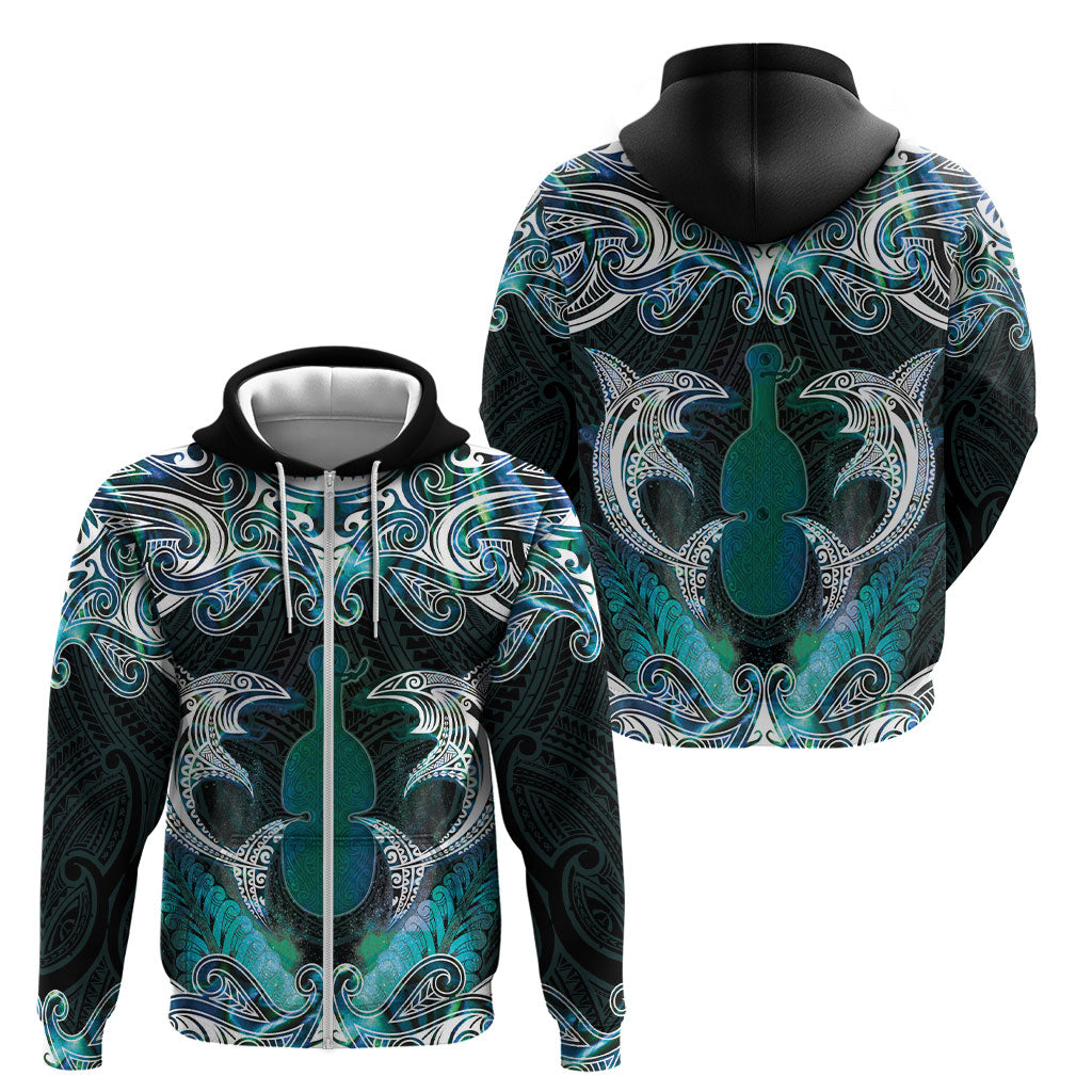 New Zealand Kotiate Weapon Zip Hoodie Aotearoa Mango Paua Shell Maori Pattern