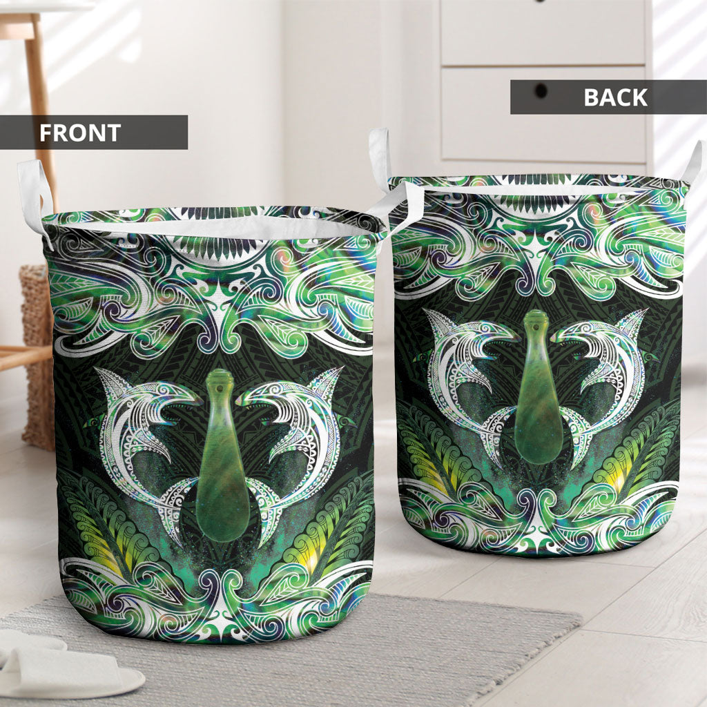 New Zealand Mere Pounamu Weapon Laundry Basket Aotearoa Mango Paua Shell Maori Pattern
