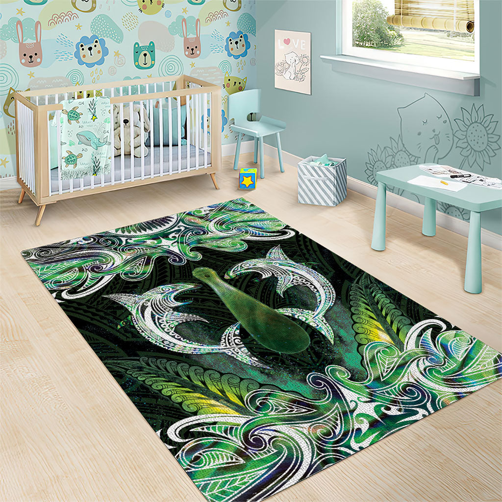 New Zealand Mere Pounamu Weapon Area Rug Aotearoa Mango Paua Shell Maori Pattern