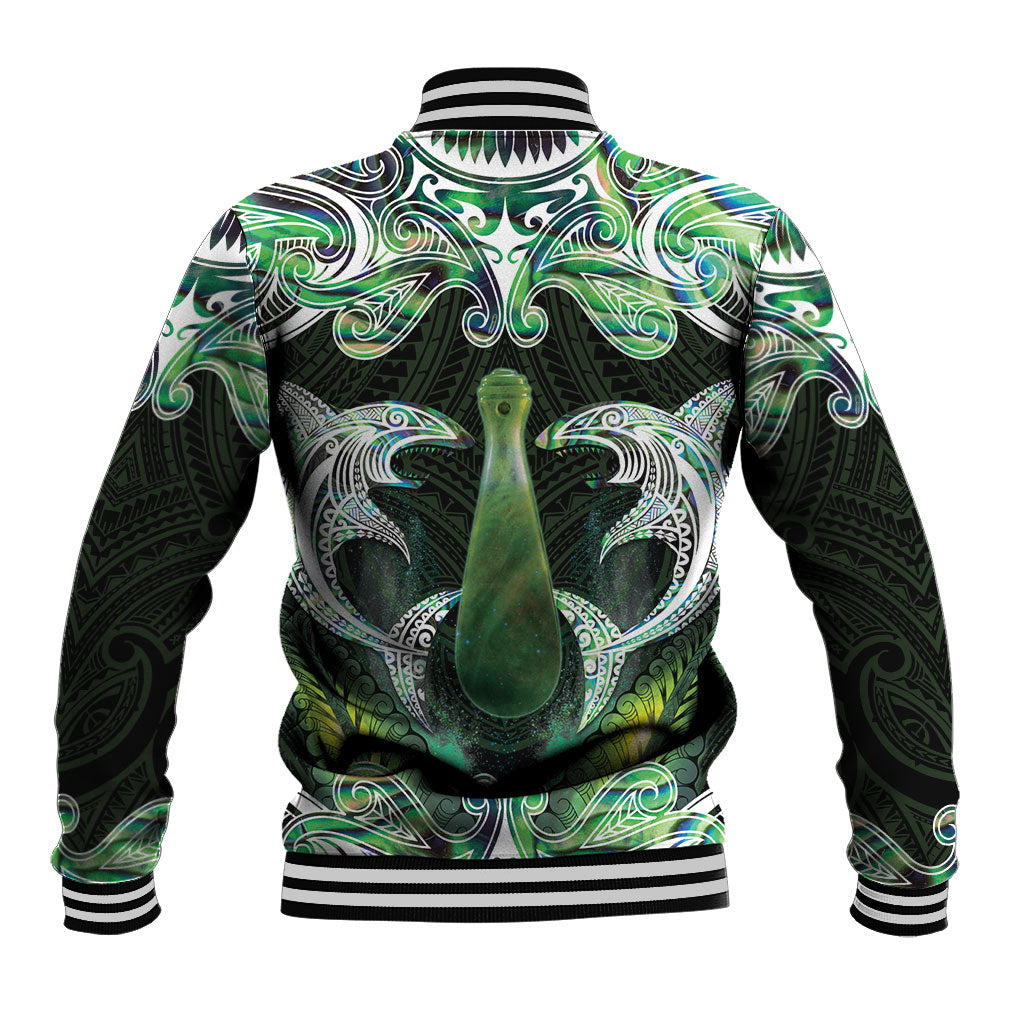 New Zealand Mere Pounamu Weapon Baseball Jacket Aotearoa Mango Paua Shell Maori Pattern