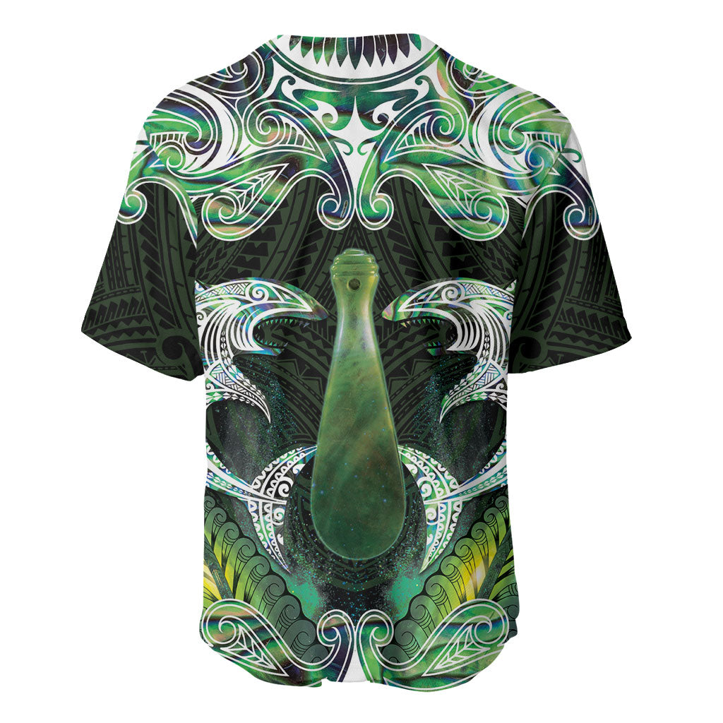 New Zealand Mere Pounamu Weapon Baseball Jersey Aotearoa Mango Paua Shell Maori Pattern