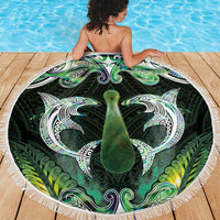 New Zealand Mere Pounamu Weapon Beach Blanket Aotearoa Mango Paua Shell Maori Pattern