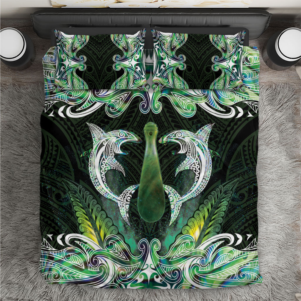 New Zealand Mere Pounamu Weapon Bedding Set Aotearoa Mango Paua Shell Maori Pattern