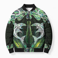 New Zealand Mere Pounamu Weapon Bomber Puffer Jacket Aotearoa Mango Paua Shell Maori Pattern