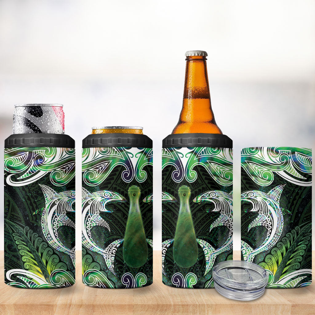 New Zealand Mere Pounamu Weapon 4 in 1 Can Cooler Tumbler Aotearoa Mango Paua Shell Maori Pattern