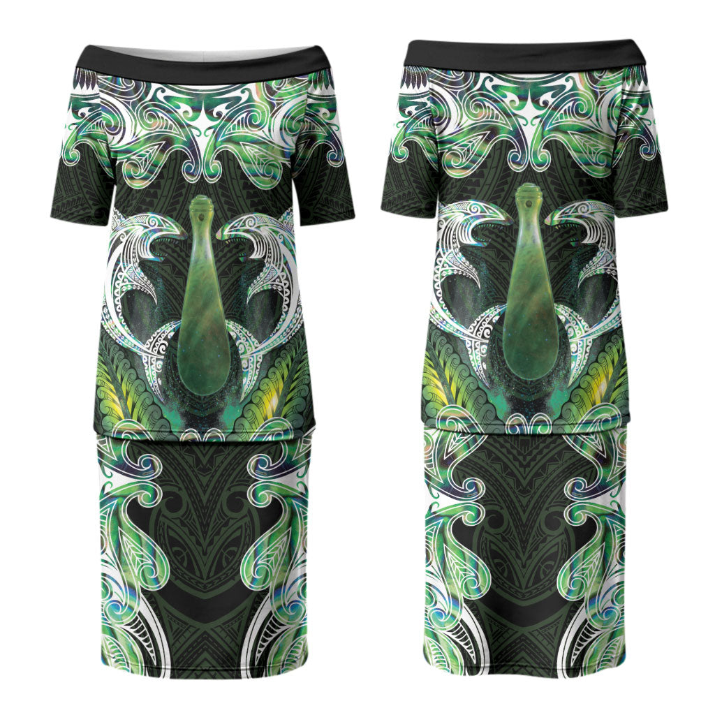 New Zealand Mere Pounamu Weapon Couples Matching Puletasi and Hawaiian Shirt Aotearoa Mango Paua Shell Maori Pattern LT22 - Polynesian Pride