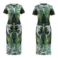New Zealand Mere Pounamu Weapon Couples Matching Short Sleeve Bodycon Dress and Hawaiian Shirt Aotearoa Mango Paua Shell Maori Pattern LT22 - Polynesian Pride