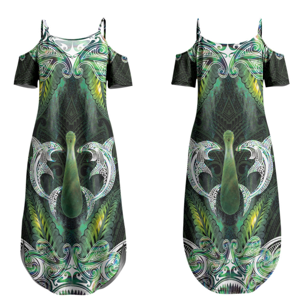 New Zealand Mere Pounamu Weapon Couples Matching Summer Maxi Dress and Hawaiian Shirt Aotearoa Mango Paua Shell Maori Pattern LT22 - Polynesian Pride