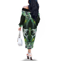 New Zealand Mere Pounamu Weapon Family Matching Off The Shoulder Long Sleeve Dress and Hawaiian Shirt Aotearoa Mango Paua Shell Maori Pattern