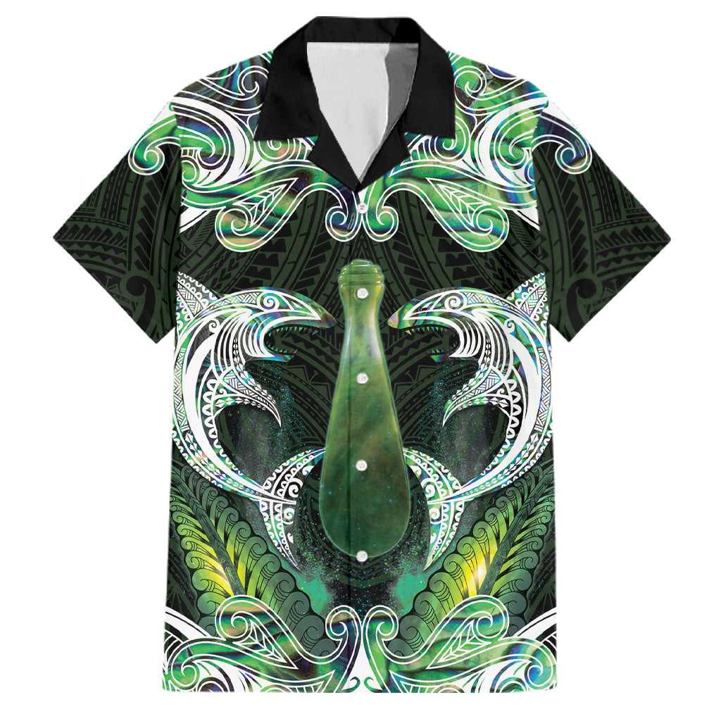 New Zealand Mere Pounamu Weapon Family Matching Short Sleeve Bodycon Dress and Hawaiian Shirt Aotearoa Mango Paua Shell Maori Pattern