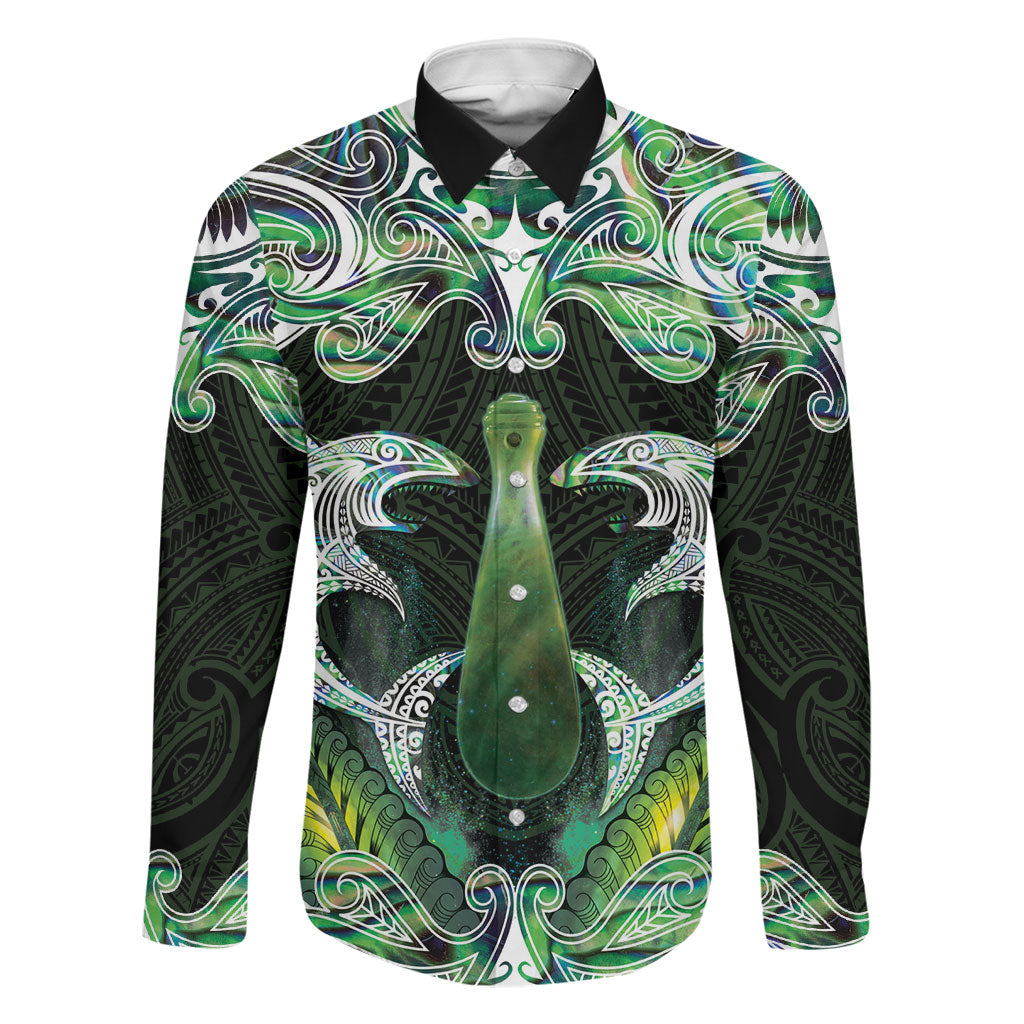 New Zealand Mere Pounamu Weapon Family Matching Short Sleeve Bodycon Dress and Hawaiian Shirt Aotearoa Mango Paua Shell Maori Pattern