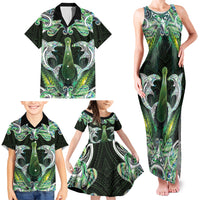 New Zealand Mere Pounamu Weapon Family Matching Tank Maxi Dress and Hawaiian Shirt Aotearoa Mango Paua Shell Maori Pattern
