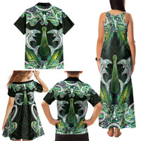 New Zealand Mere Pounamu Weapon Family Matching Tank Maxi Dress and Hawaiian Shirt Aotearoa Mango Paua Shell Maori Pattern