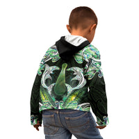 New Zealand Mere Pounamu Weapon Kid Hoodie Aotearoa Mango Paua Shell Maori Pattern