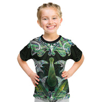 New Zealand Mere Pounamu Weapon Kid T Shirt Aotearoa Mango Paua Shell Maori Pattern