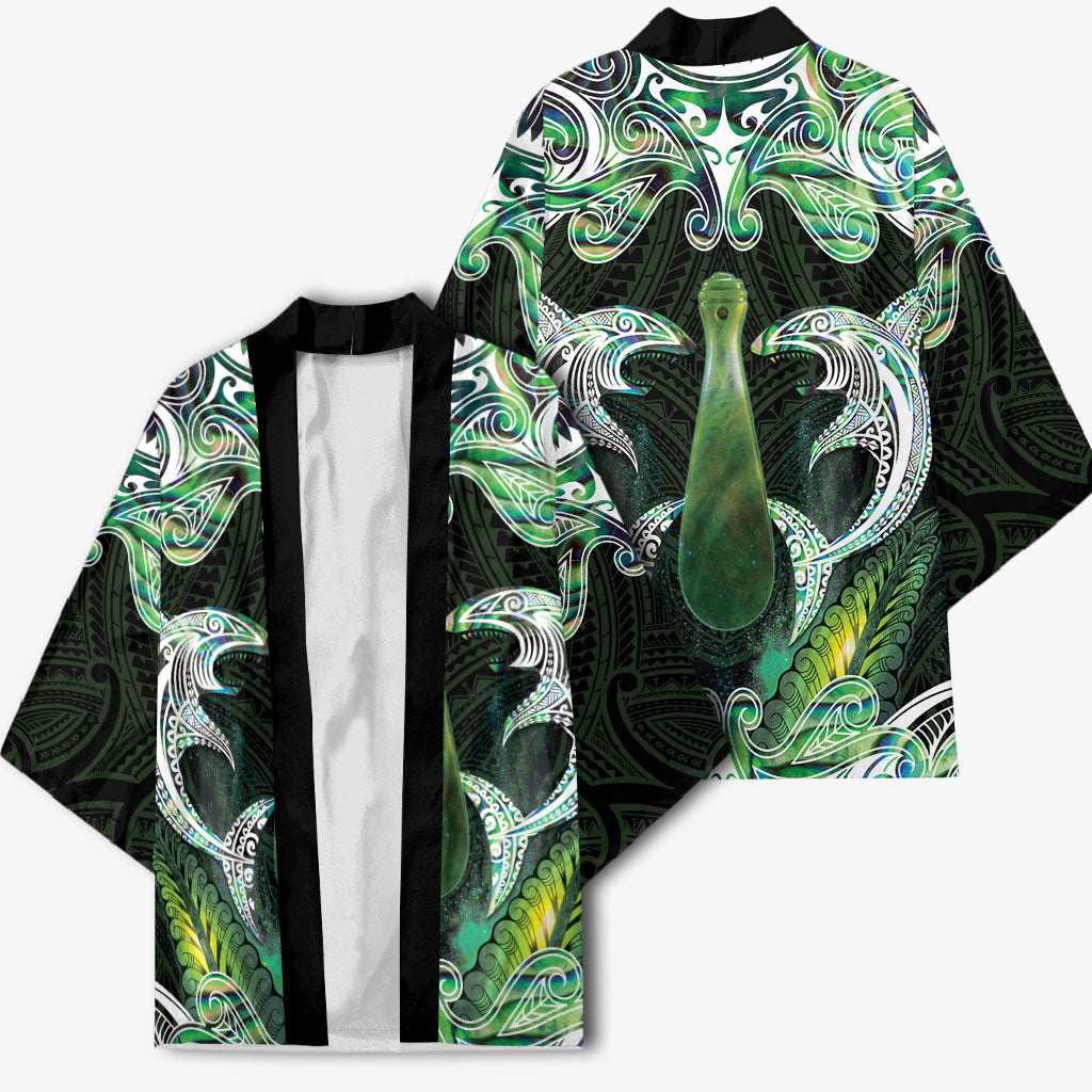 New Zealand Mere Pounamu Weapon Kimono Aotearoa Mango Paua Shell Maori Pattern