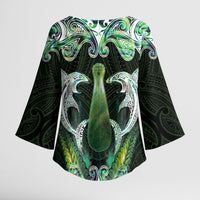 New Zealand Mere Pounamu Weapon Kimono Sleeve Blouse Aotearoa Mango Paua Shell Maori Pattern
