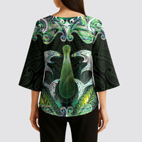 New Zealand Mere Pounamu Weapon Kimono Sleeve Blouse Aotearoa Mango Paua Shell Maori Pattern