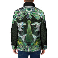 New Zealand Mere Pounamu Weapon Padded Jacket Aotearoa Mango Paua Shell Maori Pattern