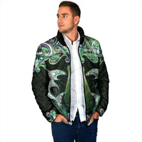 New Zealand Mere Pounamu Weapon Padded Jacket Aotearoa Mango Paua Shell Maori Pattern