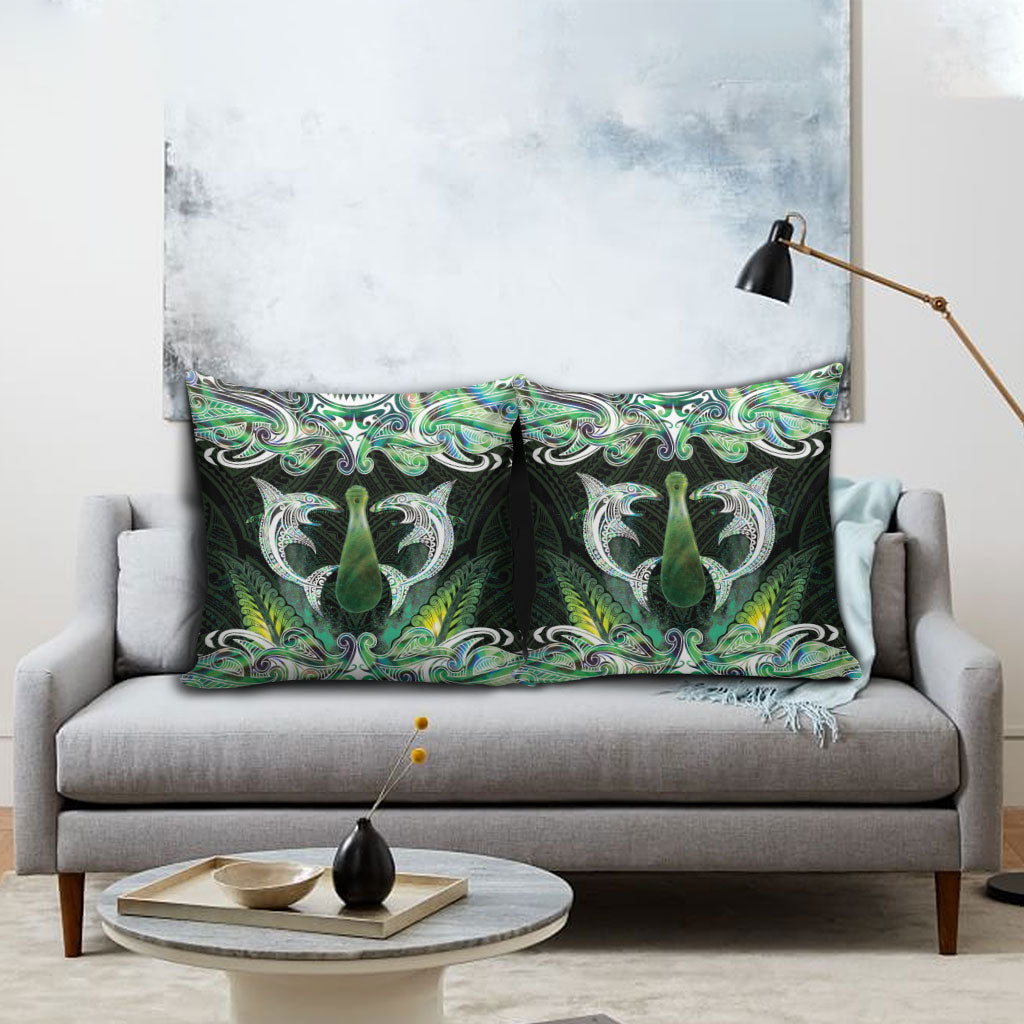 New Zealand Mere Pounamu Weapon Pillow Cover Aotearoa Mango Paua Shell Maori Pattern