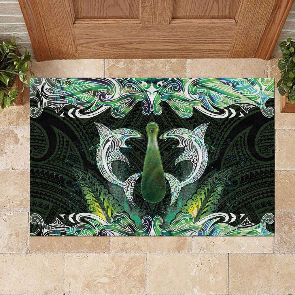 New Zealand Mere Pounamu Weapon Rubber Doormat Aotearoa Mango Paua Shell Maori Pattern