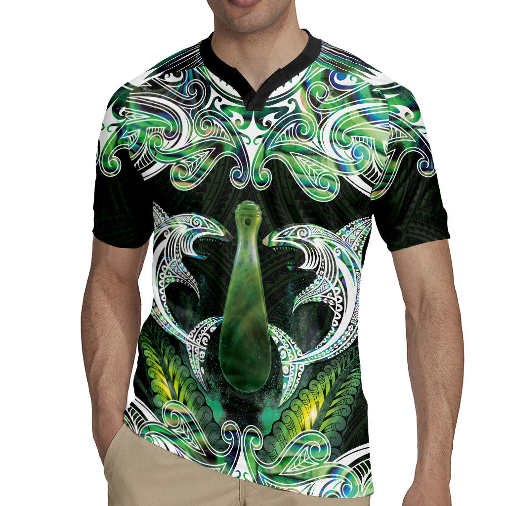 New Zealand Mere Pounamu Weapon Rugby Jersey Aotearoa Mango Paua Shell Maori Pattern