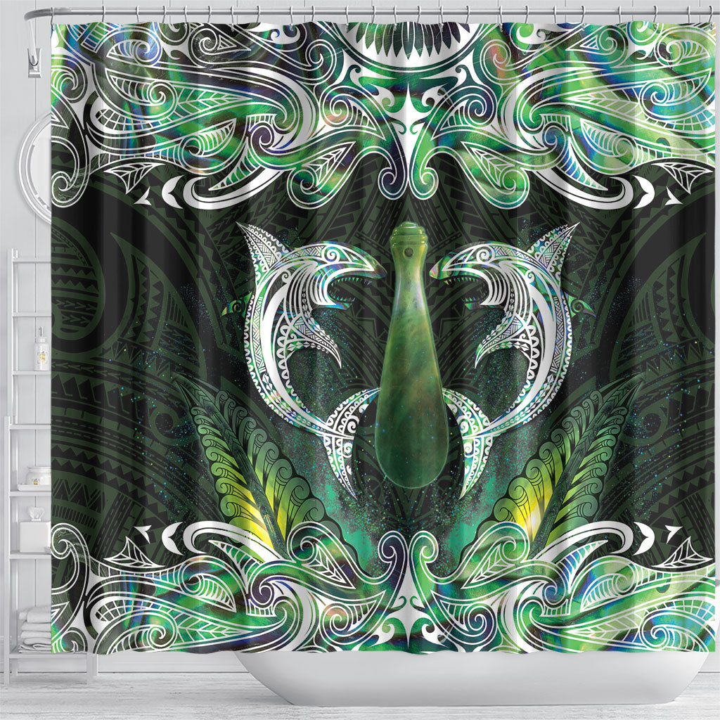 New Zealand Mere Pounamu Weapon Shower Curtain Aotearoa Mango Paua Shell Maori Pattern