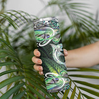 New Zealand Mere Pounamu Weapon Skinny Tumbler Aotearoa Mango Paua Shell Maori Pattern