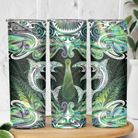 New Zealand Mere Pounamu Weapon Skinny Tumbler Aotearoa Mango Paua Shell Maori Pattern