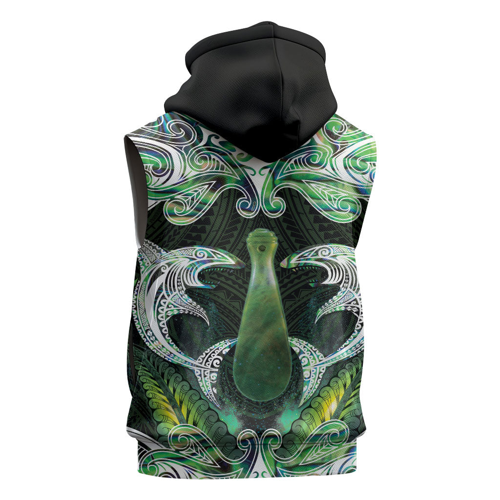 New Zealand Mere Pounamu Weapon Sleeveless Zip Hoodie Aotearoa Mango Paua Shell Maori Pattern