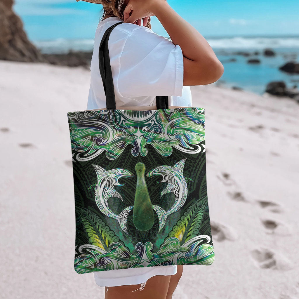 New Zealand Mere Pounamu Weapon Tote Bag Aotearoa Mango Paua Shell Maori Pattern